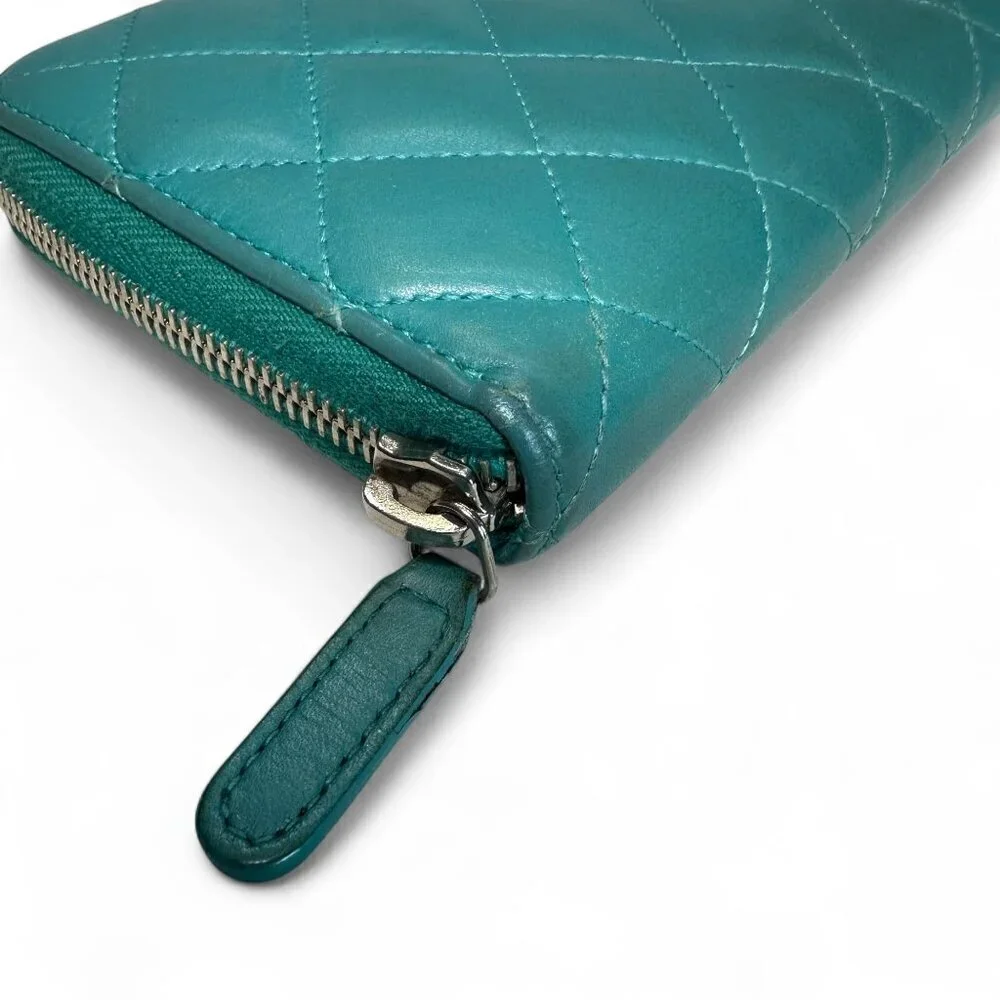 Chanel CC Matelasse Zip Around Long Wallet - Green/Teal